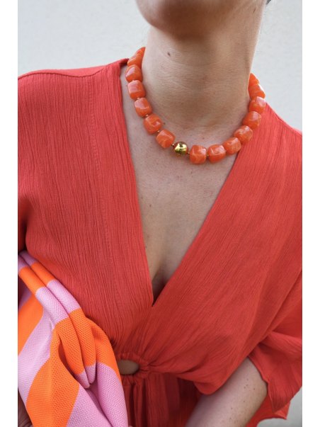 Collier perles orange